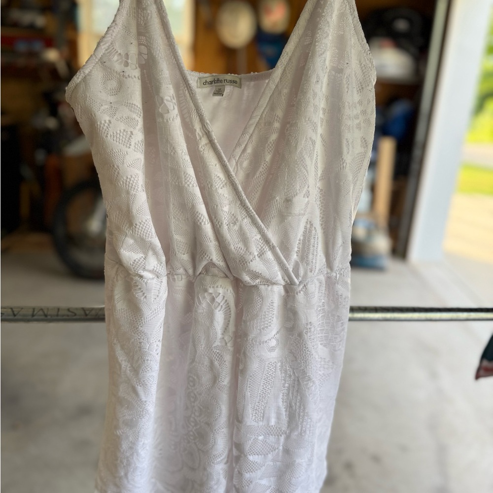Charlotte Russe White Lace V-Neck Romper